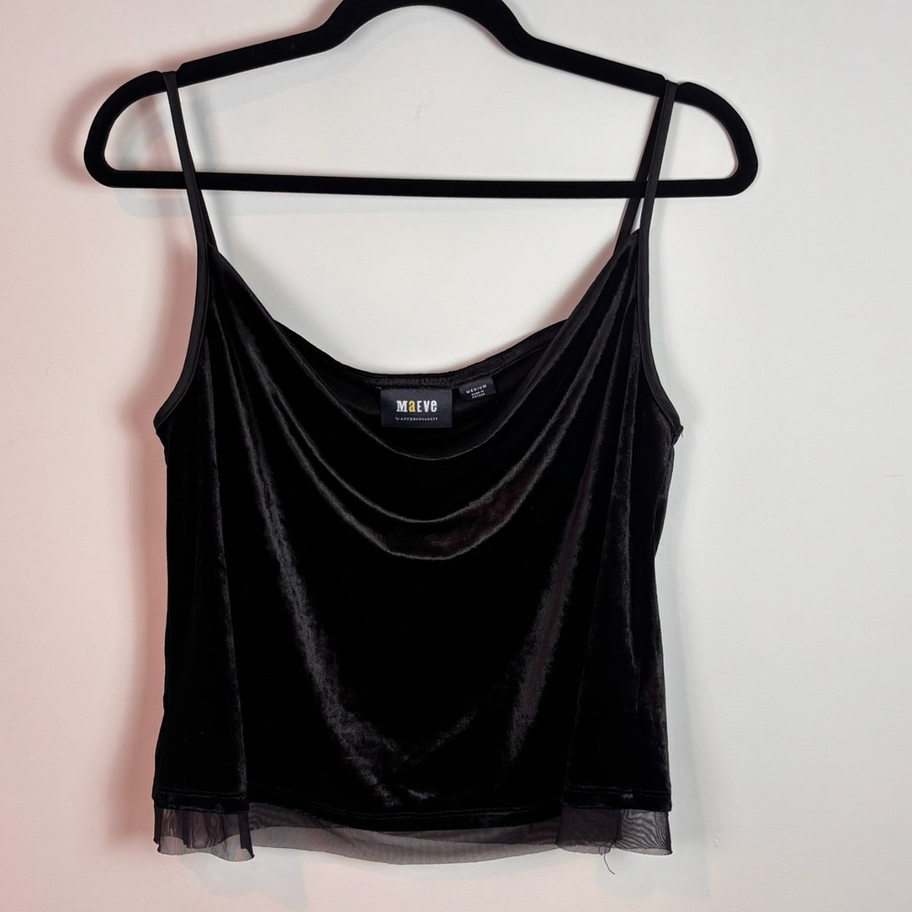 Maeve‎ by Anthropologie Womens Black Velvet Mesh Trim Whimsigoth Cami sz MED
